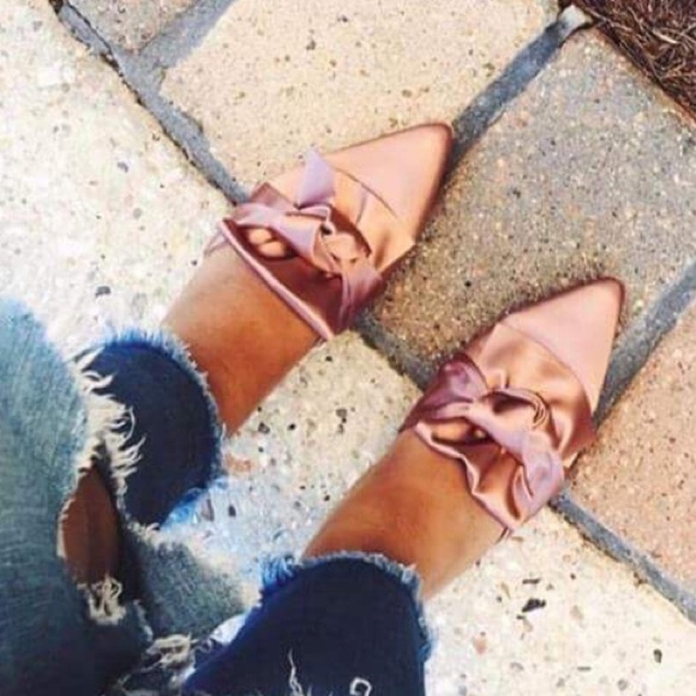 LAST ONE! Nina | Satin Bow Slip On Flat Mules - Picture 2 of 4